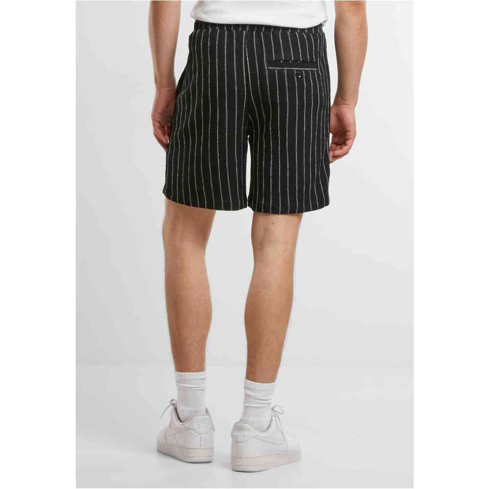 Urban Classics - Striped Crinkle Resort Pantalon court - Noir/Blanc cassÃ©